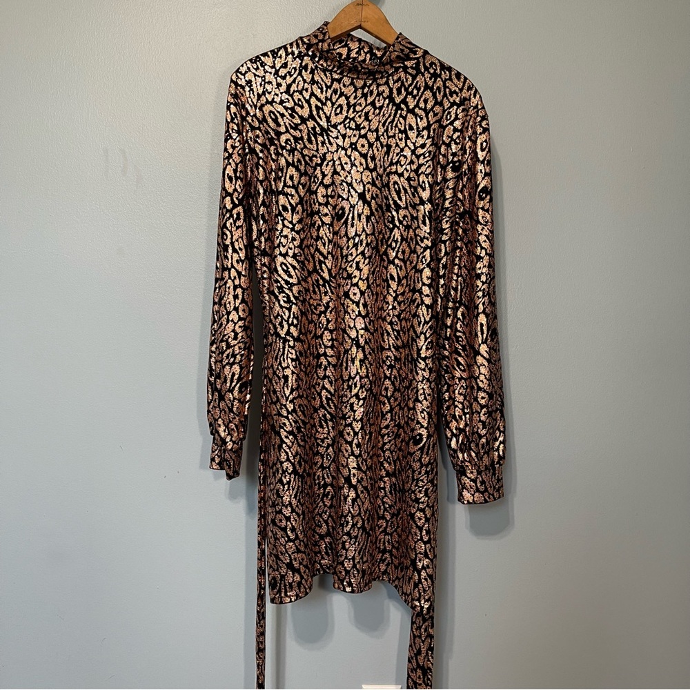 Size 14 - BOOHOO.women’s Glitter Tunic Dress Pullover Metallic Rose Gold Strap